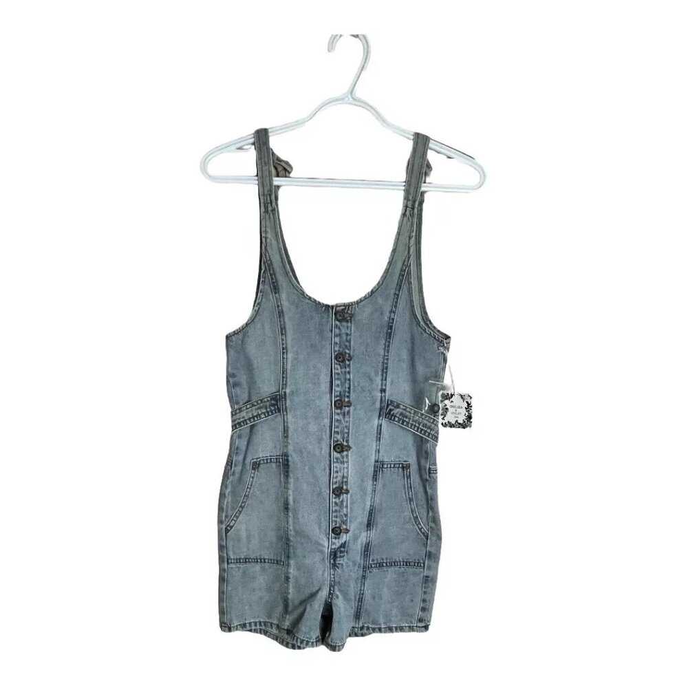 NEW Chelsea & Violet Shortalls Girls M Denim Romper Button Up NWT Light Wash